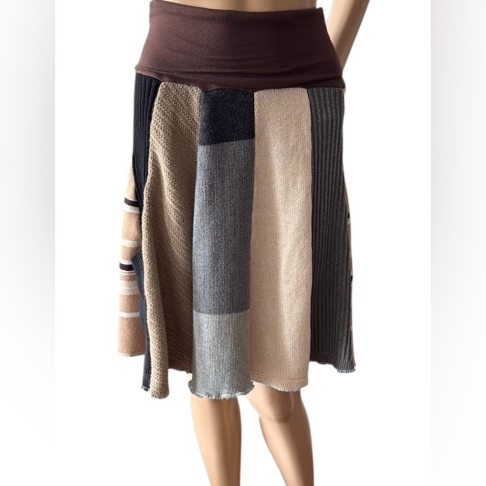 Handmade & Recycled Knit Patchwork HIPPIE Skirt made from Sweaters Size S (4-6)